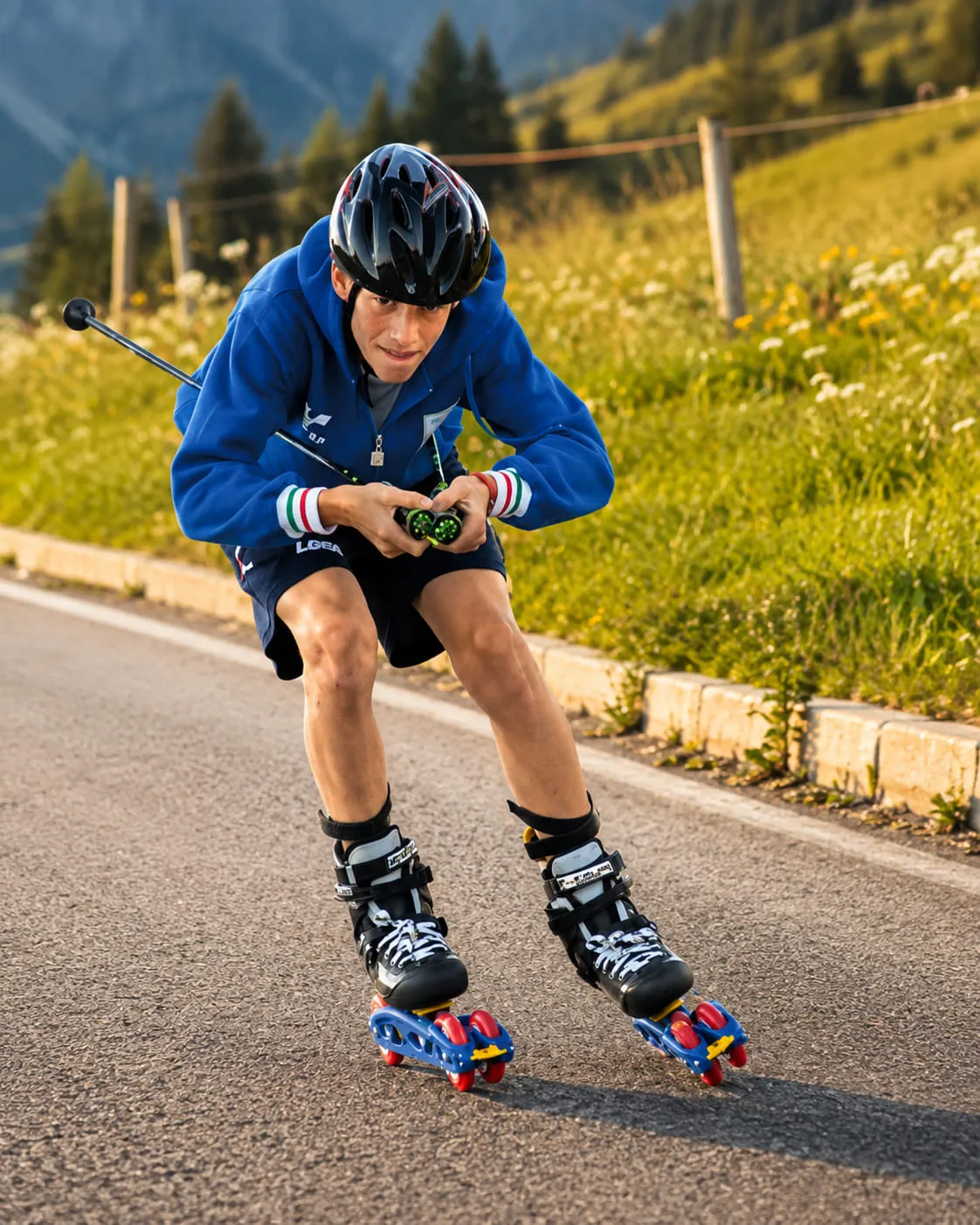 Sci su erba in montagna